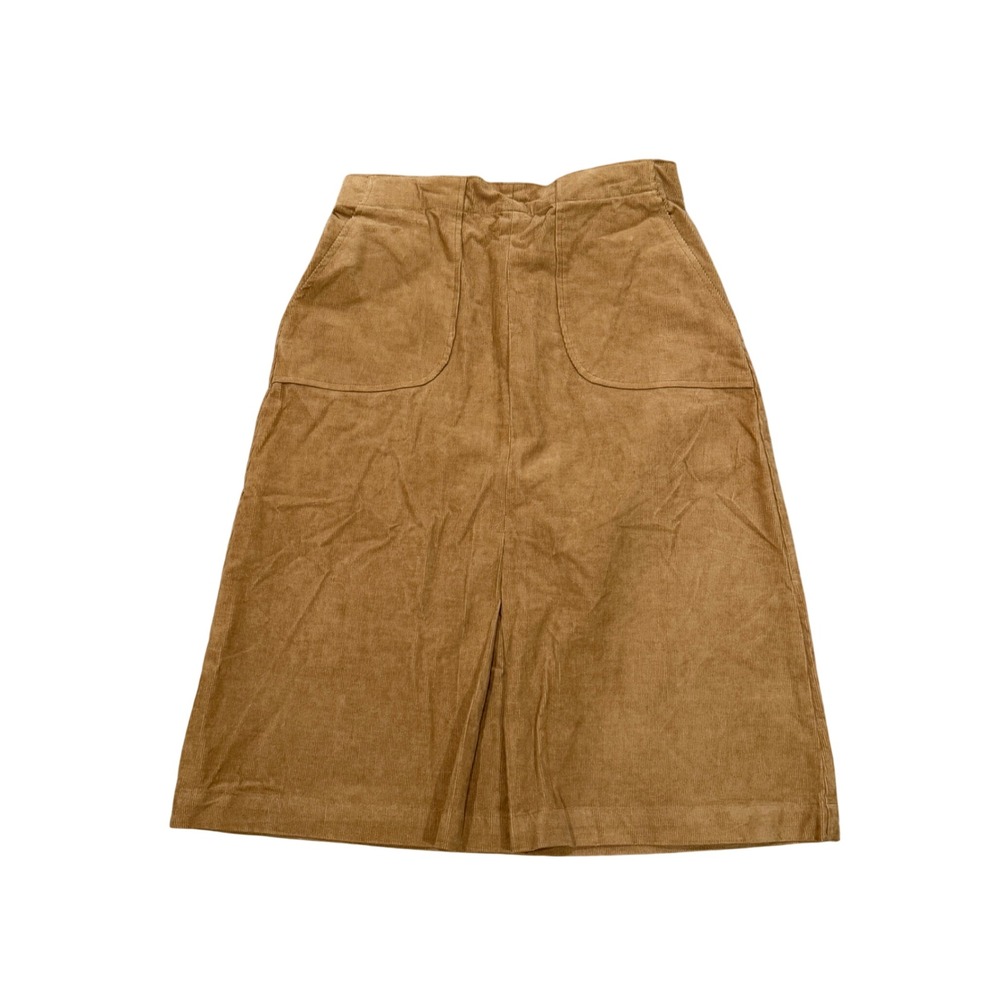 Serengeti Camel Tan Corduroy Midi Skirt A-Line Elastic Waist Pockets Medium